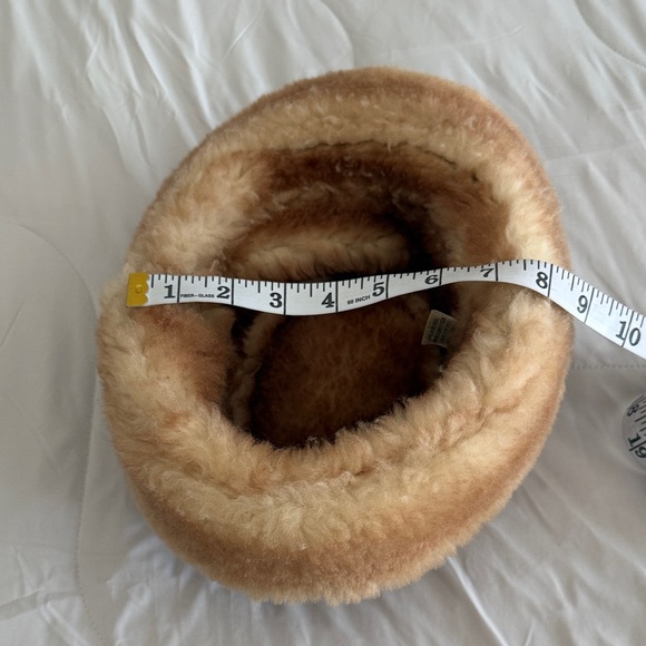 Neutral Tan Suede Bucket Hat with Faux Fur Trim - Picture 6 of 7